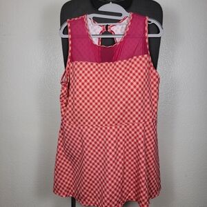 Denim & Co. Beach Mesh Crewneck Printed Swim Dress-Magenta Size 20W